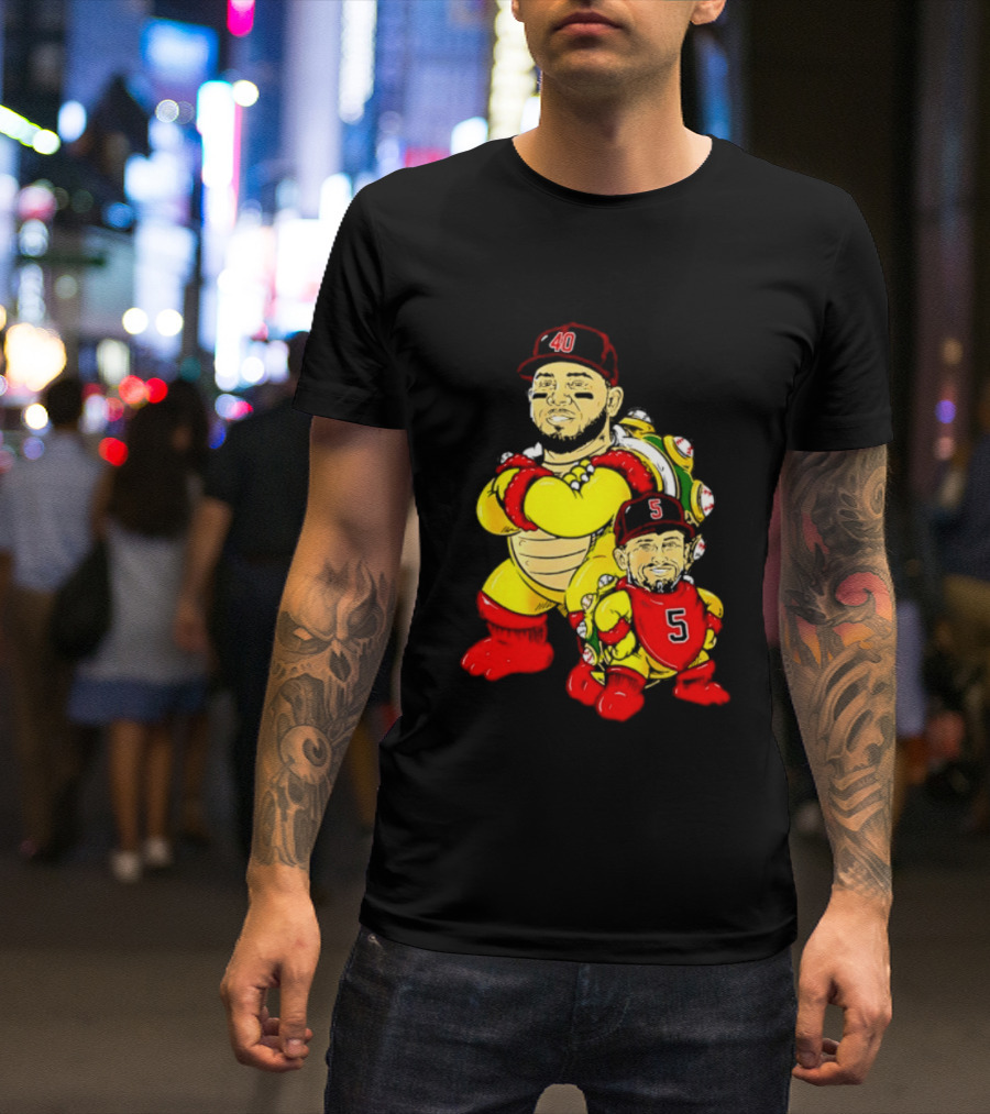 St Louis Cardinals Yadier Molina Albert Pujols Bowser Caricature 40 5 Red Cap T-Shirt