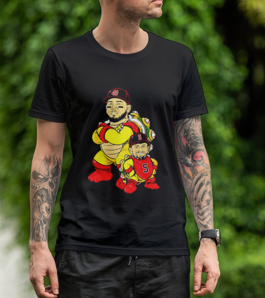 St Louis Cardinals Yadier Molina Albert Pujols Bowser Caricature 40 5 Red Cap T-Shirt