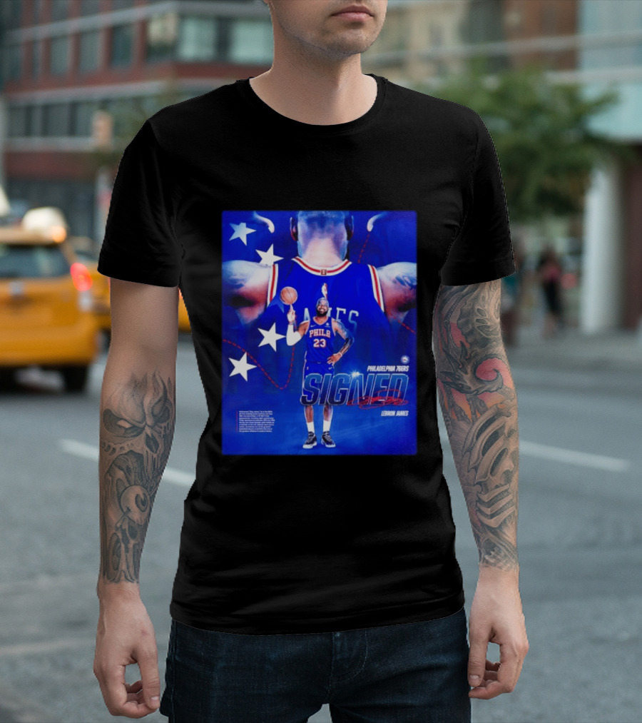 Philadelphia 76ers LeBron James Signed NBA 23 Stars T-Shirt