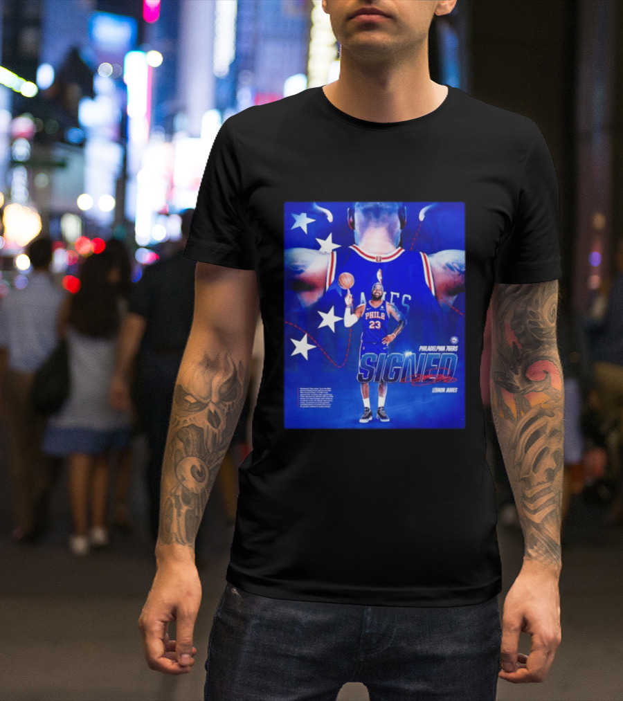 Philadelphia 76ers LeBron James Signed NBA 23 Stars T-Shirt