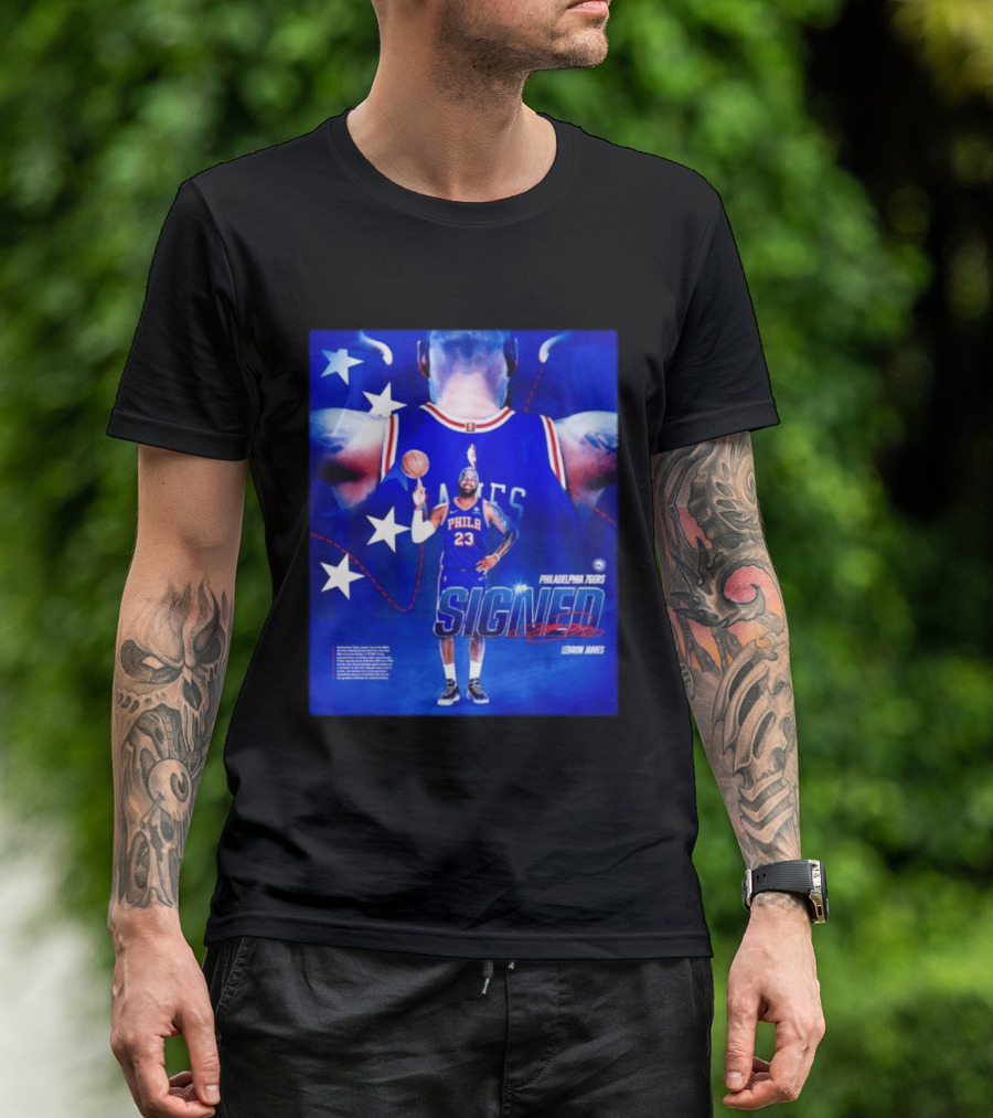 Philadelphia 76ers LeBron James Signed NBA 23 Stars T-Shirt