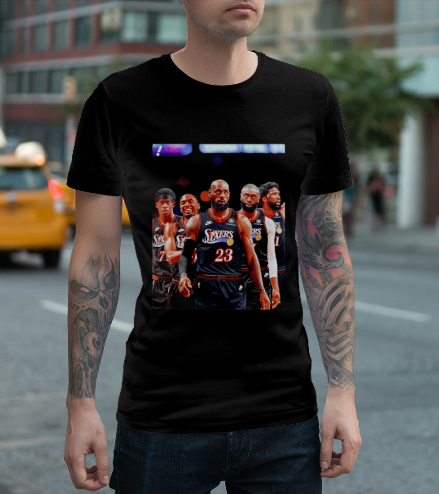 Tyrese Maxey VJ Edgecombe Jaylen Brown LeBron James Joel Embiid Sixers T-Shirt