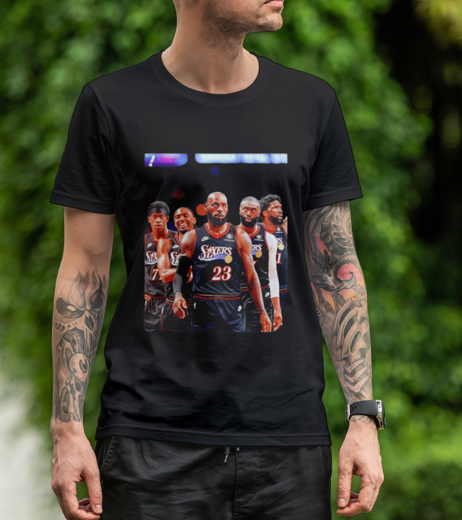 Tyrese Maxey VJ Edgecombe Jaylen Brown LeBron James Joel Embiid Sixers T-Shirt