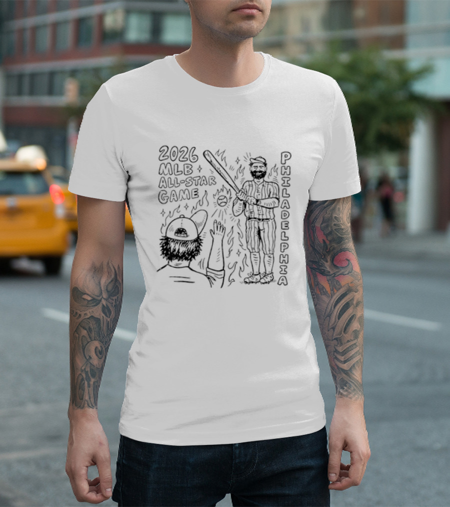 2026 MLB All Star Game Philadelphia Baseball Player And Liberty Bell T-Shirt