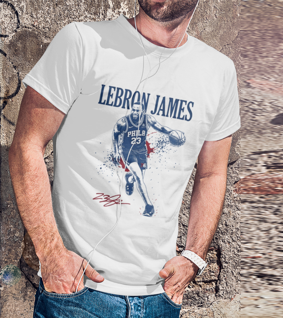 LeBron James 23 Philly Basketball Blue And Red Splash T-Shirt