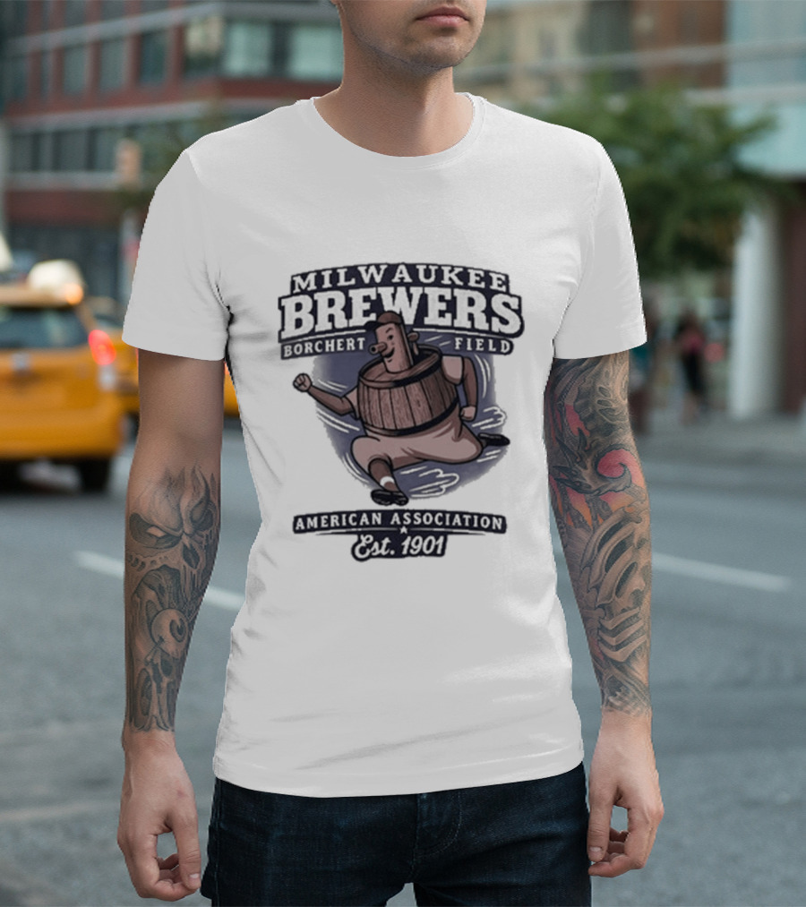 Milwaukee Brewers Borchert Field Running Barrelman American Association 1944 Team T-Shirt