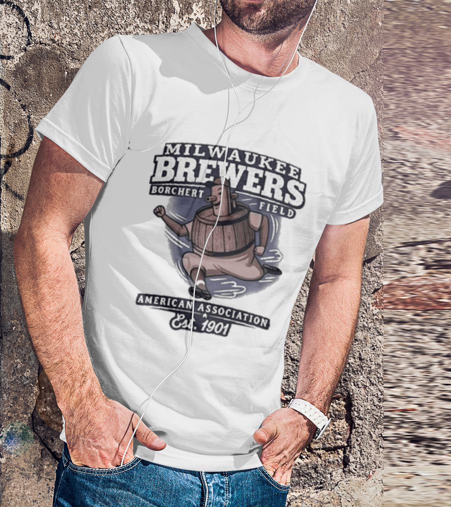Milwaukee Brewers Borchert Field Running Barrelman American Association 1944 Team T-Shirt