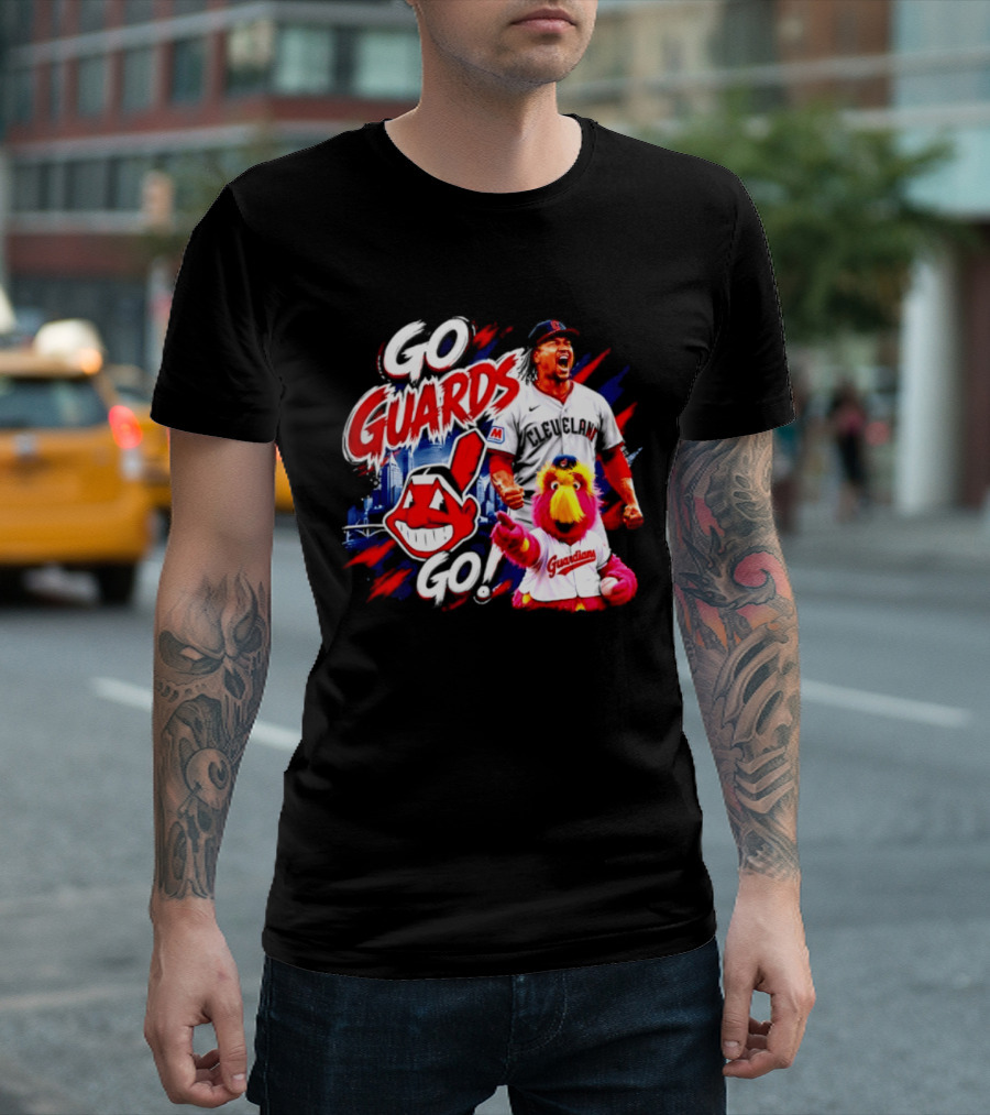 Jose Ramirez Cleveland Guardians Go Guards Go City Skyline Baseball Cheers T-Shirt