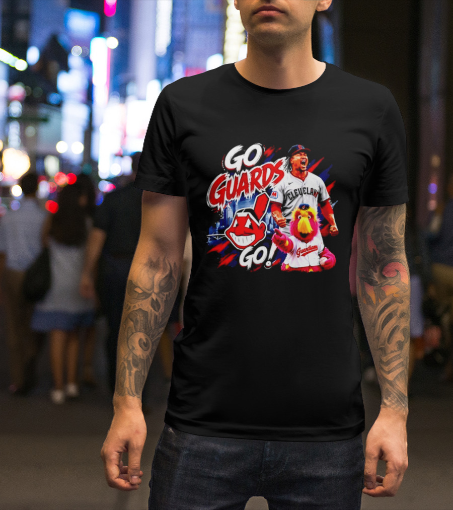 Jose Ramirez Cleveland Guardians Go Guards Go City Skyline Baseball Cheers T-Shirt