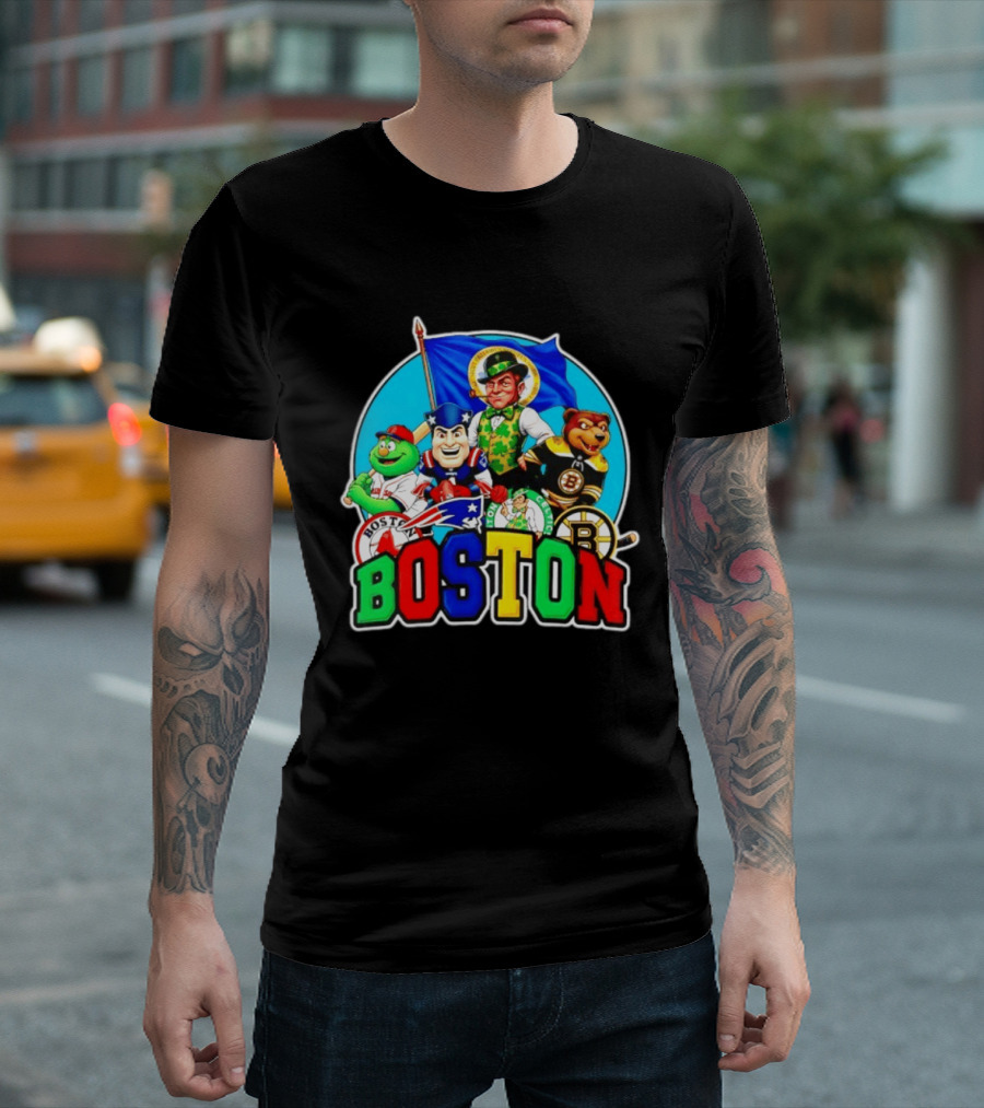 Boston Red Sox Patriots Celtics Bruins Mascots Characters T-Shirt