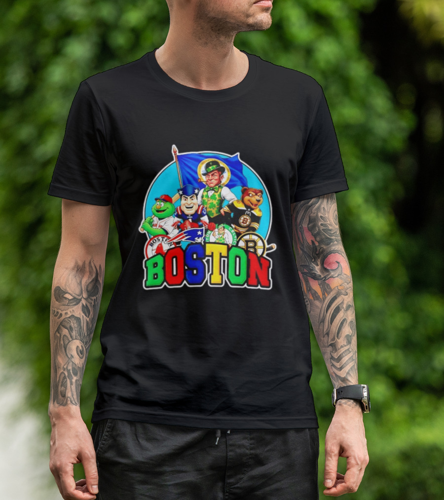 Boston Red Sox Patriots Celtics Bruins Mascots Characters T-Shirt
