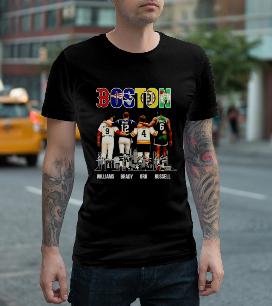 Boston Red Sox Patriots Bruins Celtics Williams Brady Orr Russell T-Shirt
