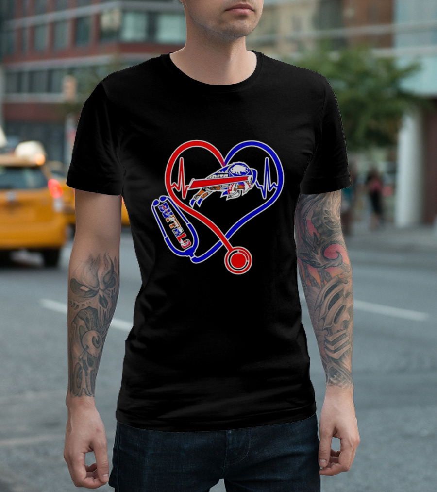 Buffalo Bills Sabres Heartbeat Stethoscope Red White Blue T-Shirt