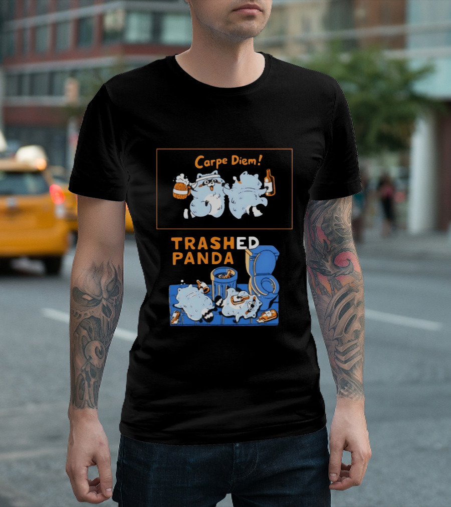 Carpe Diem Trashed Panda Raccoon Beer And Toilet Humor T-Shirt