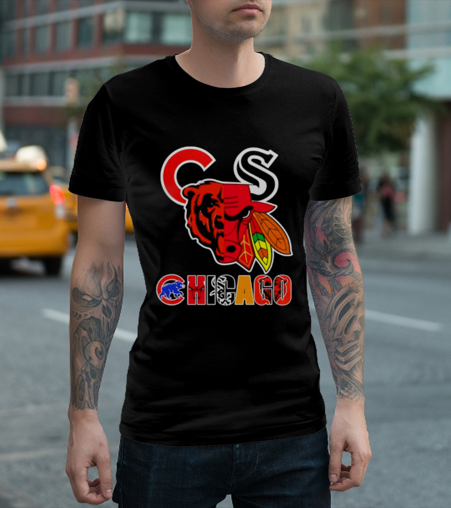 Chicago Bears Bulls Blackhawks Cubs White Sox Sports Team Collage T-Shirt