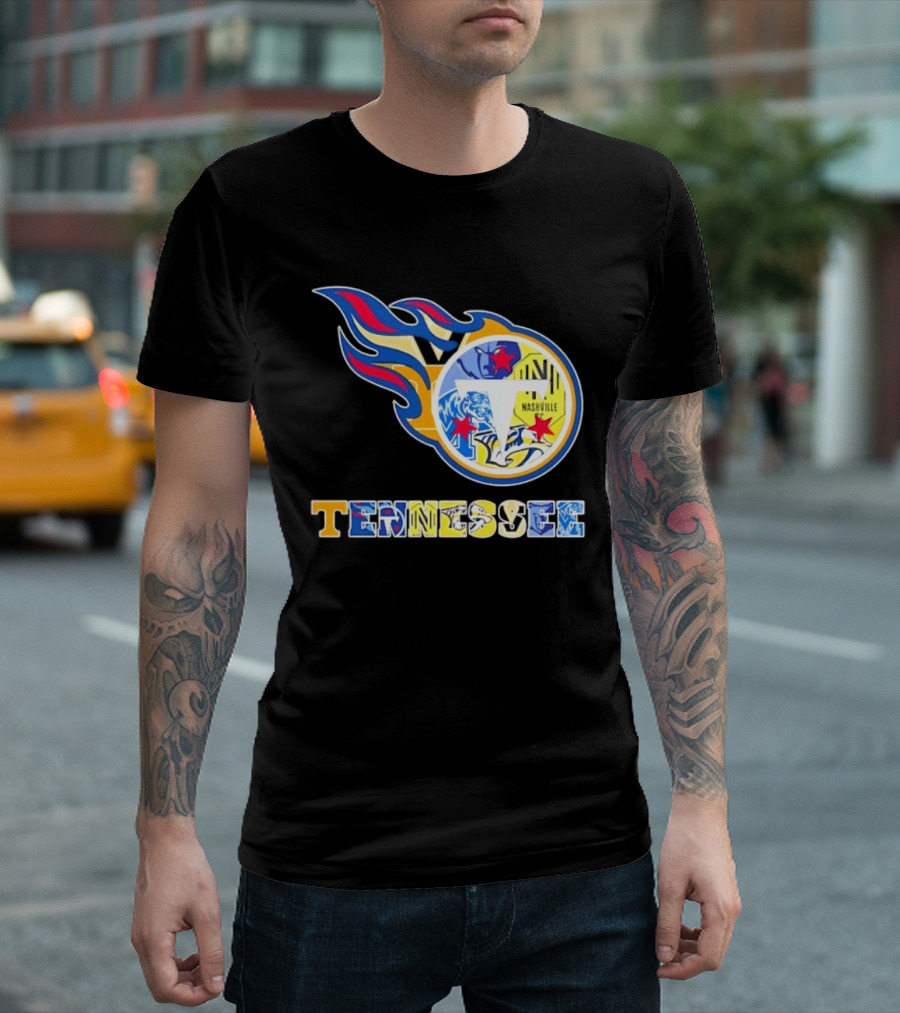 Tennessee Titans Nashville Predators Memphis Grizzlies Nashville SC Logos Mashup T-Shirt