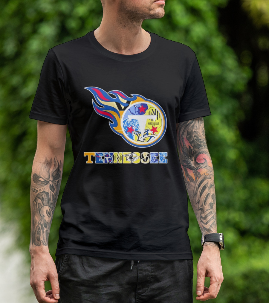 Tennessee Titans Nashville Predators Memphis Grizzlies Nashville SC Logos Mashup T-Shirt