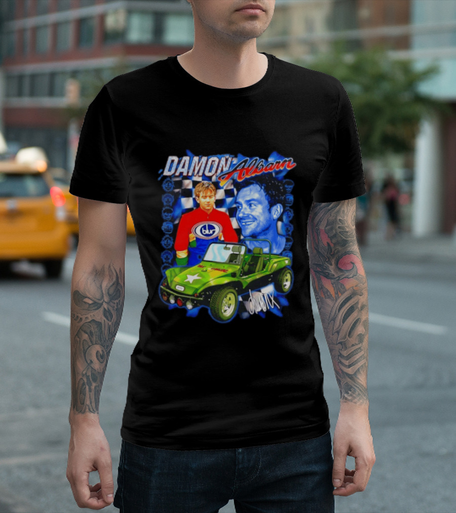Damon Albarn Blur Gorillaz Geep Britpop Star Damon Albarn Imagery Checkerboard T-Shirt