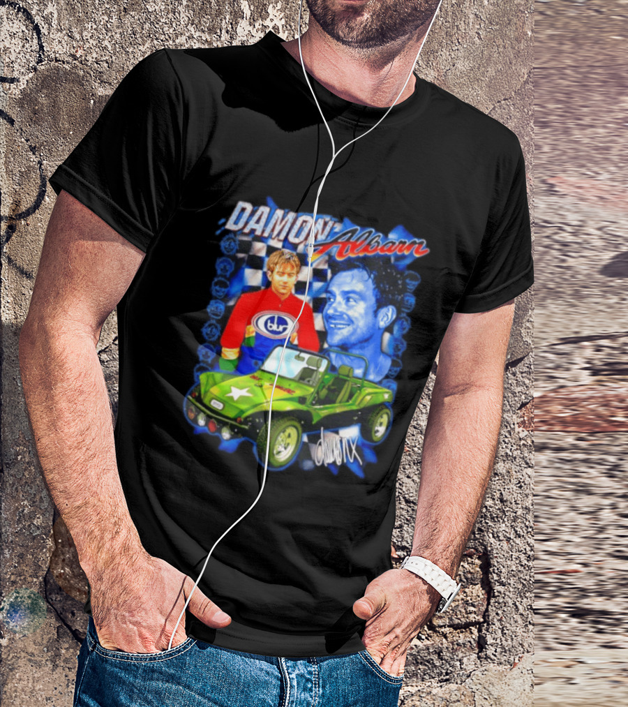 Damon Albarn Blur Gorillaz Geep Britpop Star Damon Albarn Imagery Checkerboard T-Shirt