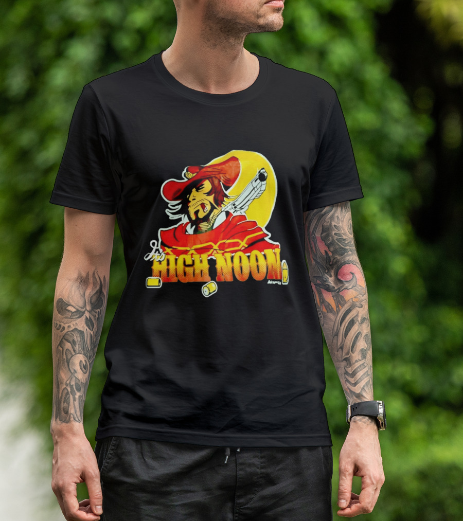 It's High Noon Cowboy With Red Cape And Pistol In Front Of Yellow Sun T-Shirt