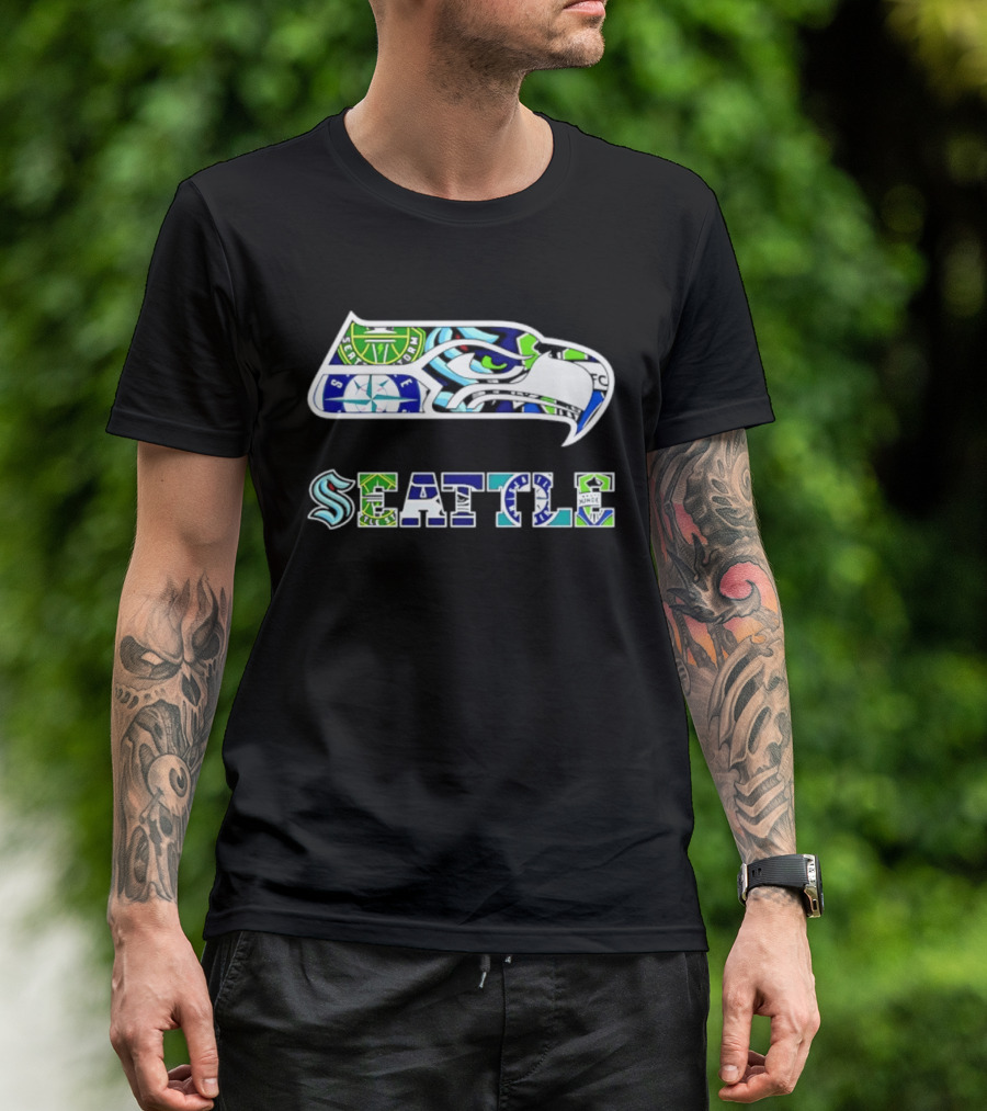 Seattle Seahawks Mariners Kraken Sounders Collage T-Shirt