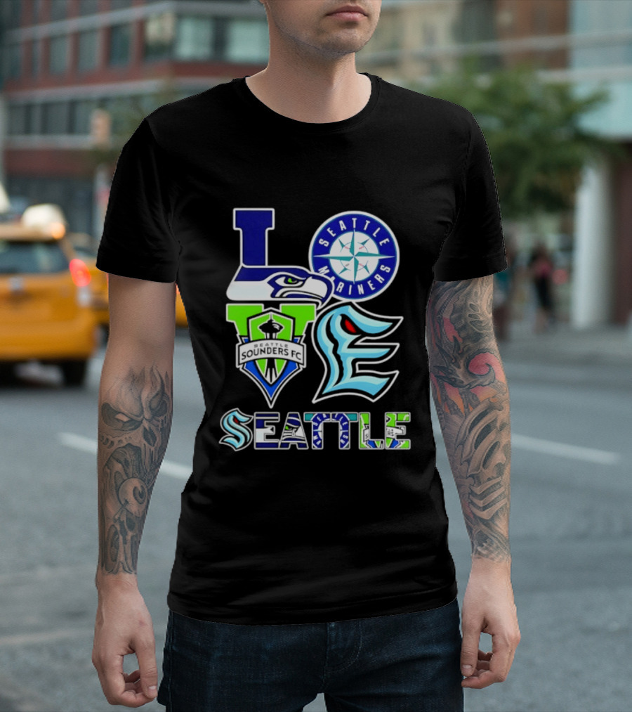 Love Seattle Seahawks Mariners Sounders FC Kraken T-Shirt