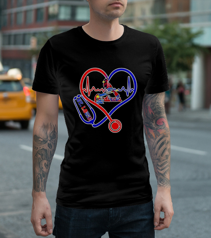 St Louis Cardinals Heartbeat Stethoscope Fan Pride T-Shirt