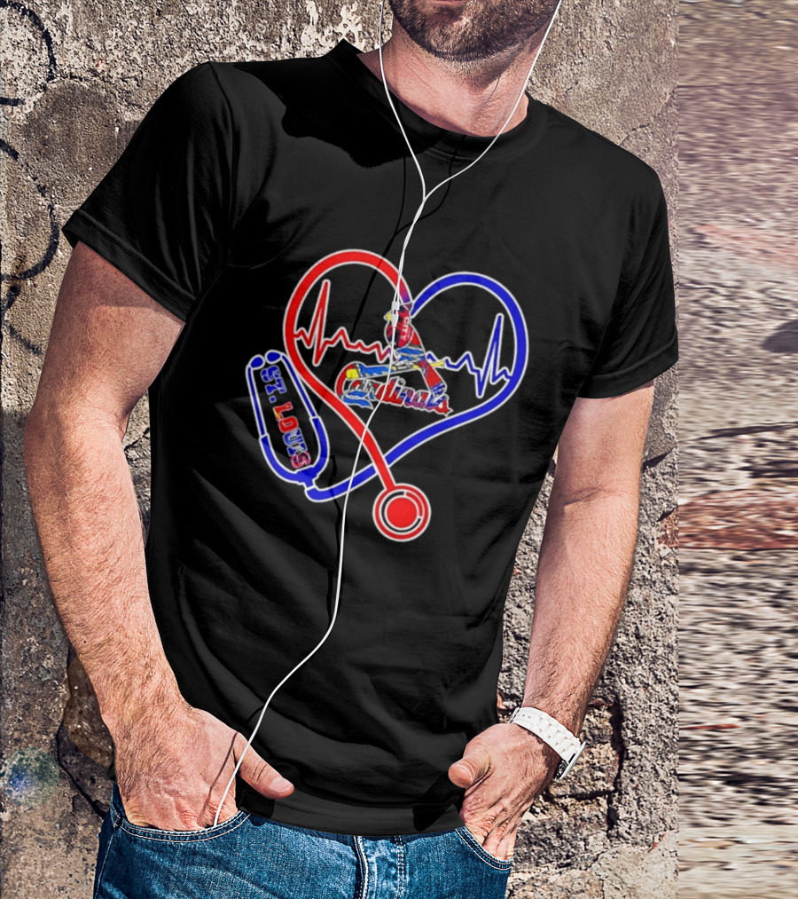 St Louis Cardinals Heartbeat Stethoscope Fan Pride T-Shirt