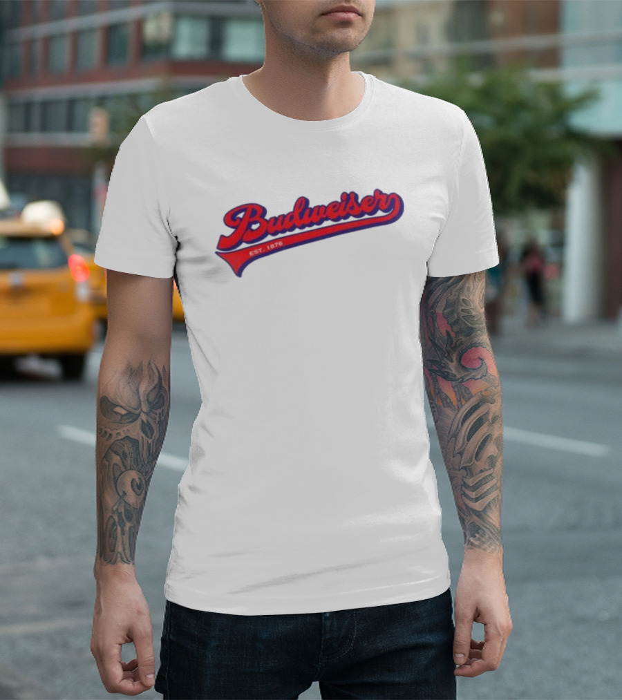 Budweiser Baseball Script Logo Retro Style Beer Shop T-Shirt