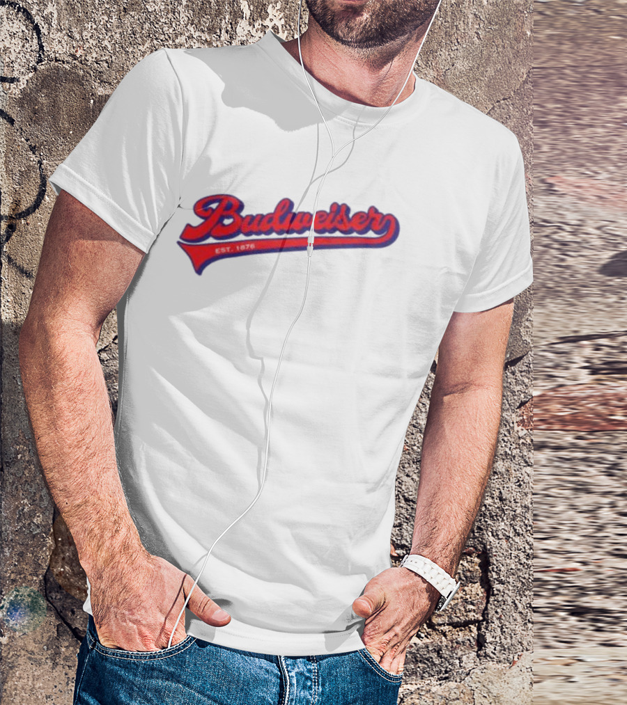 Budweiser Baseball Script Logo Retro Style Beer Shop T-Shirt