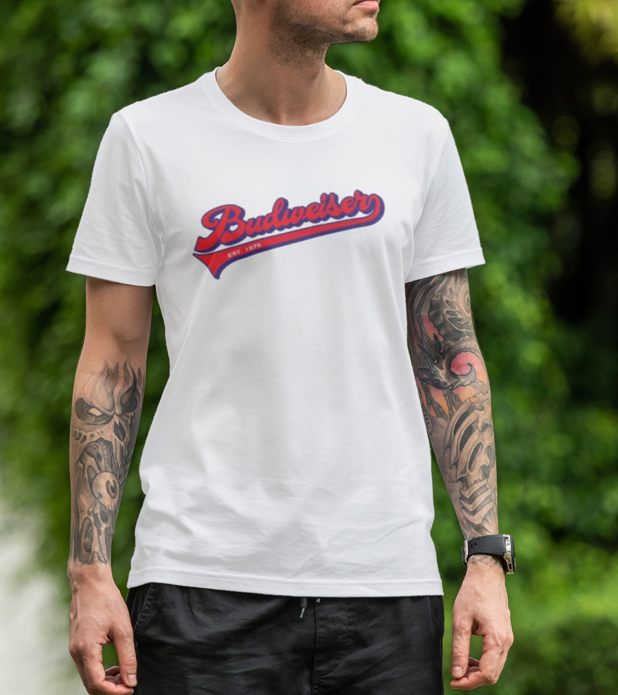 Budweiser Baseball Script Logo Retro Style Beer Shop T-Shirt