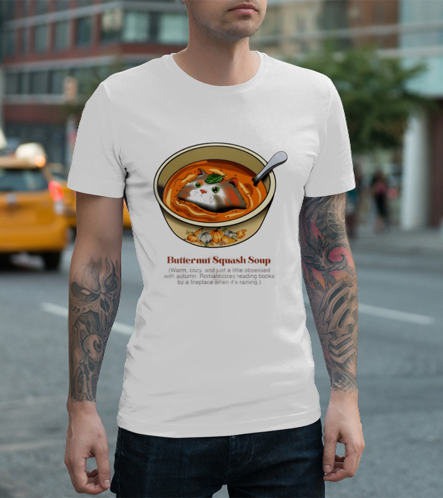 Butternut Squash Soup Cat Floating Whiskers Bowl T-Shirt