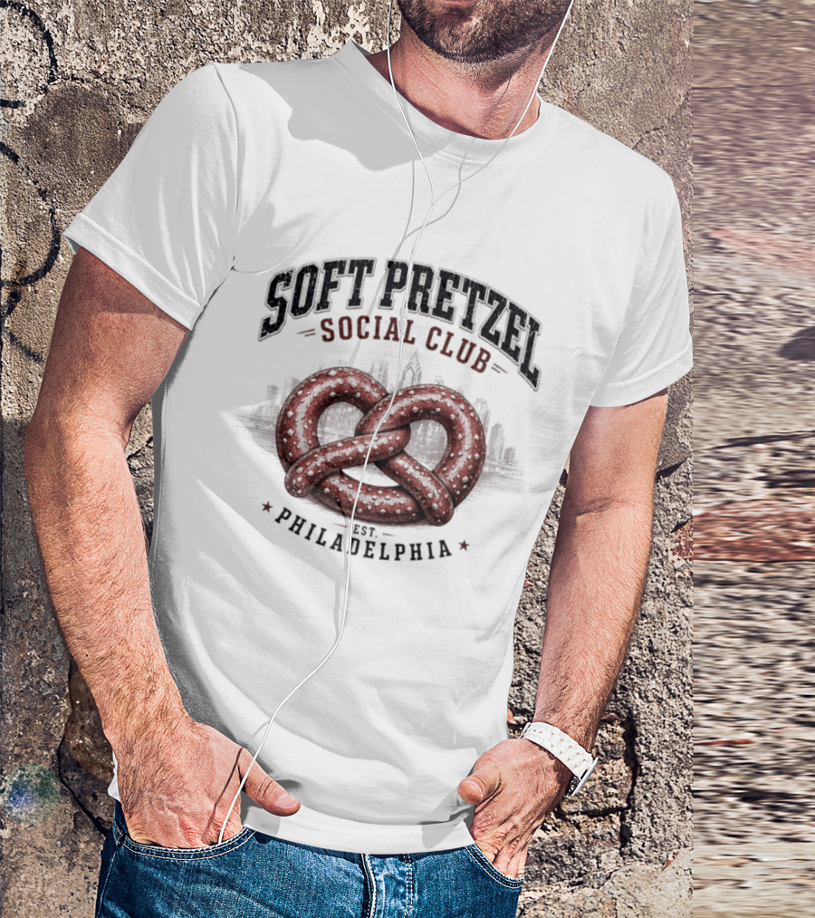 Soft Pretzel Social Club Philadelphia Skyline Est. Philadelphia T-Shirt