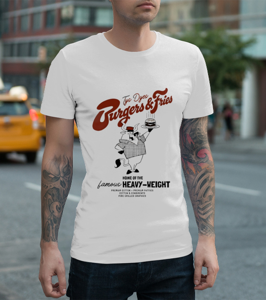 Tys Dyes Burgers And Fries Home Of The Famous Heavy Weight Premium Cotton Vintage Checkerboard Funk Grilled Goodness T-Shirt