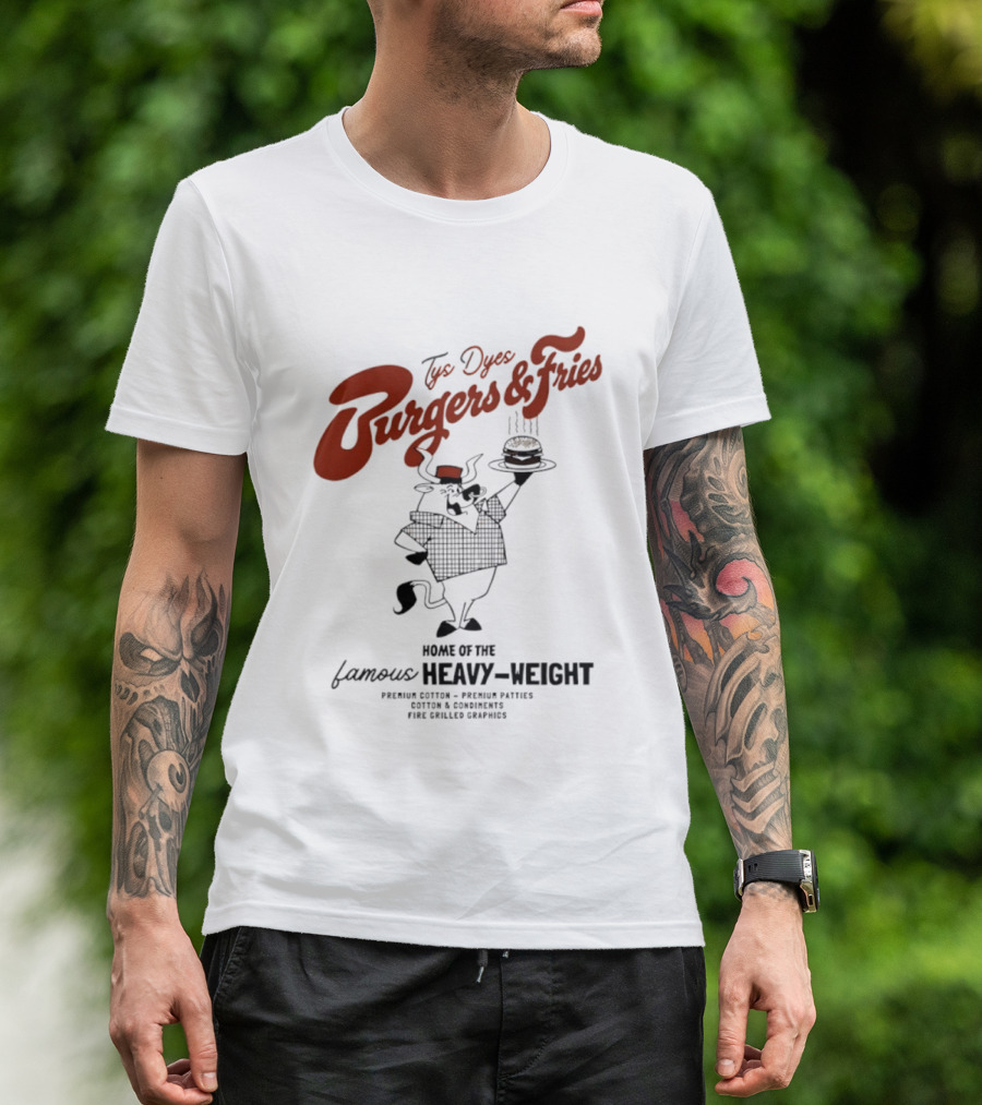 Tys Dyes Burgers And Fries Home Of The Famous Heavy Weight Premium Cotton Vintage Checkerboard Funk Grilled Goodness T-Shirt