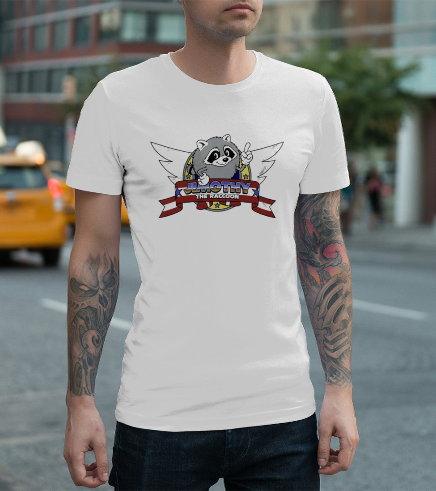 Jimothy The Raccoon Winged Star Banner Cartoon T-Shirt