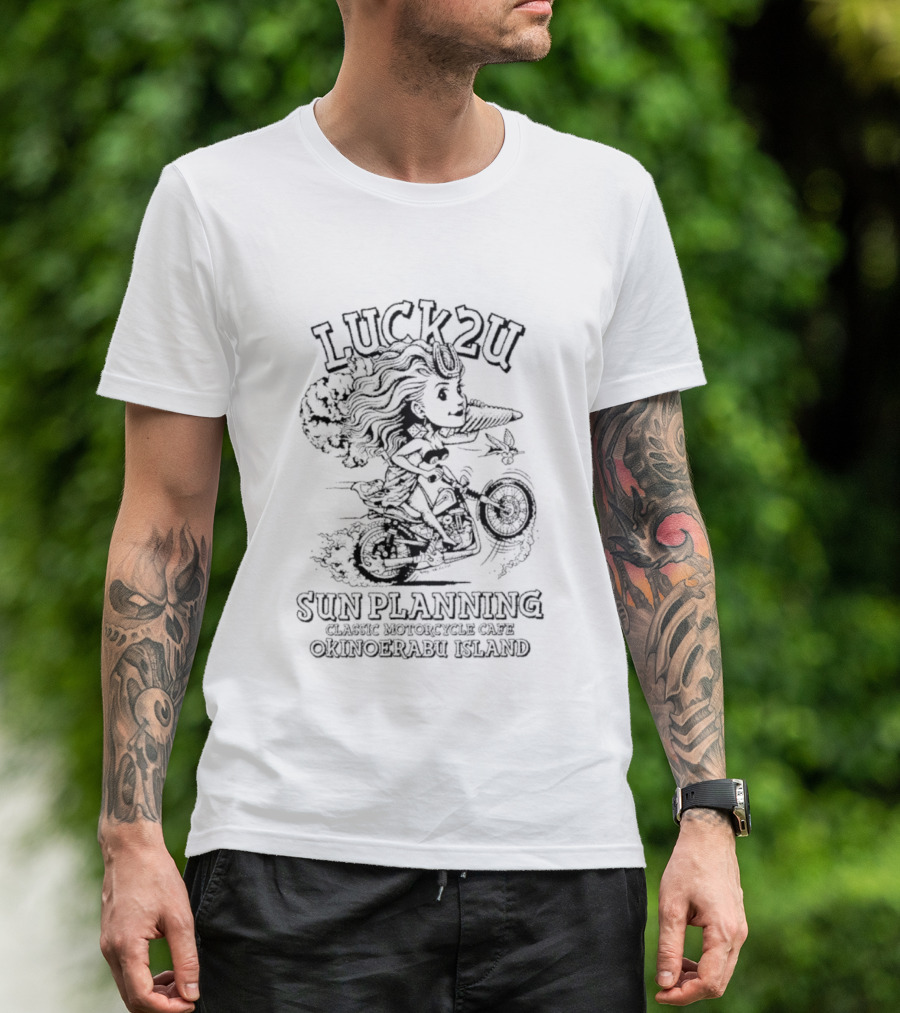 Luck2u Sun Planning Classic Motorcycle Cafe Okinoerabu Island Adventure T-Shirt