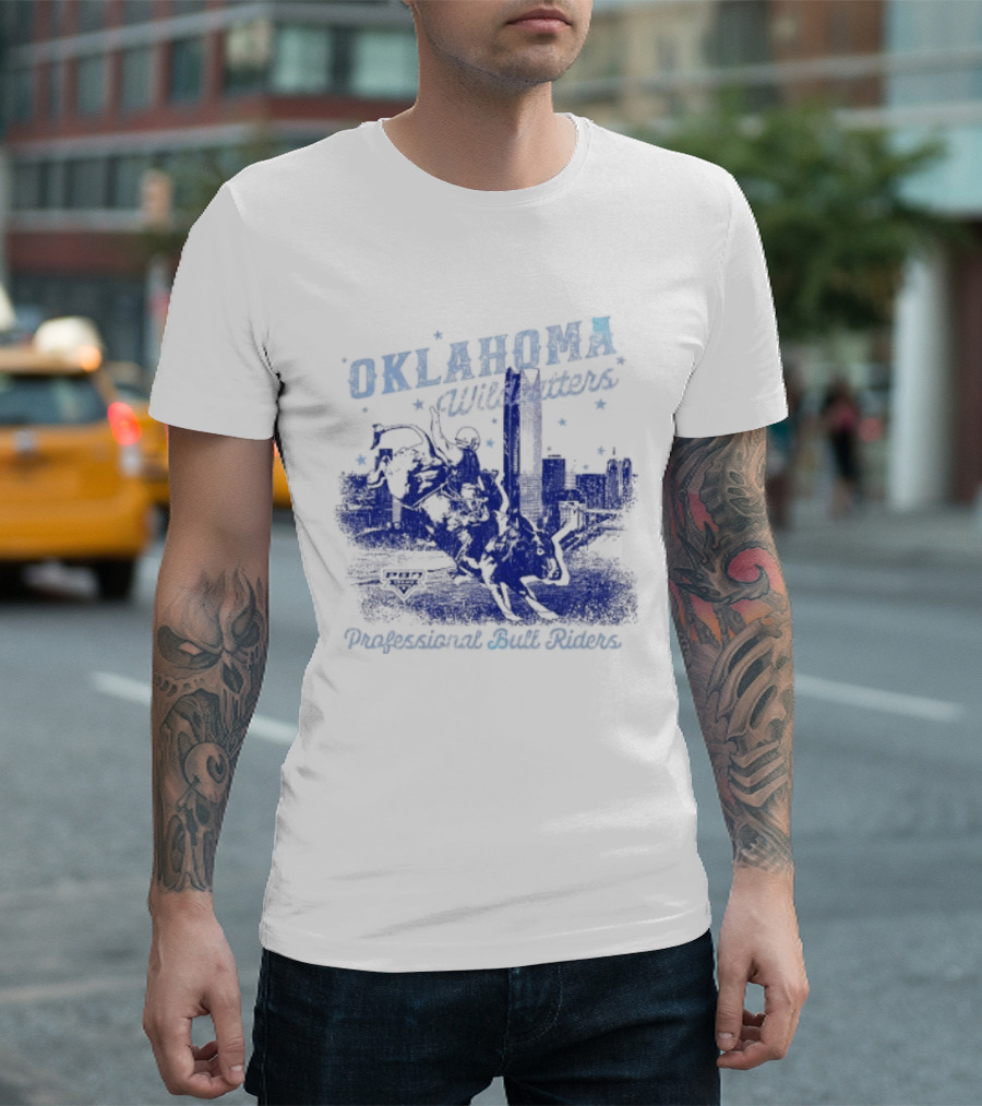 Oklahoma Wildcatters Professional Bull Riders Cowboy City Skyline T-Shirt