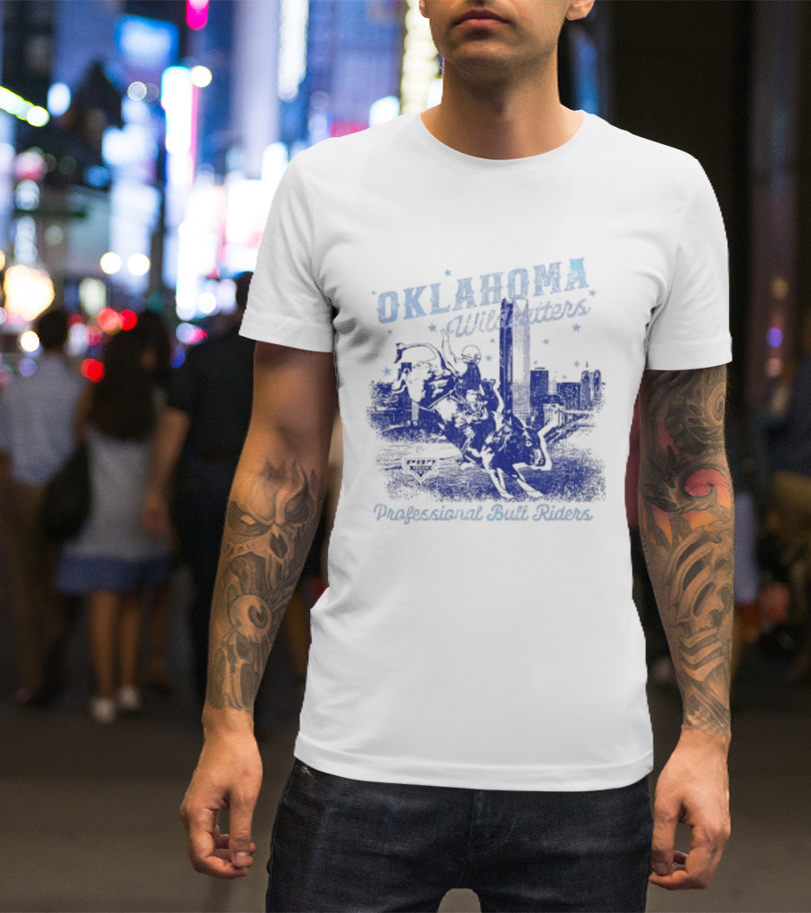 Oklahoma Wildcatters Professional Bull Riders Cowboy City Skyline T-Shirt