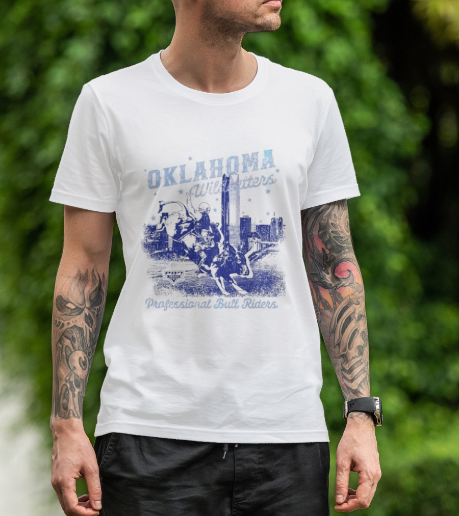 Oklahoma Wildcatters Professional Bull Riders Cowboy City Skyline T-Shirt