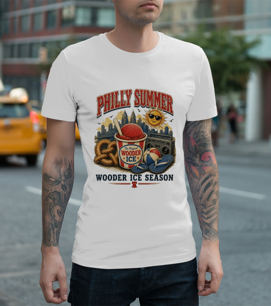 Philly Summer Wooder Ice Season With Pretzel Boombox And Sunglasses Sun T-Shirt