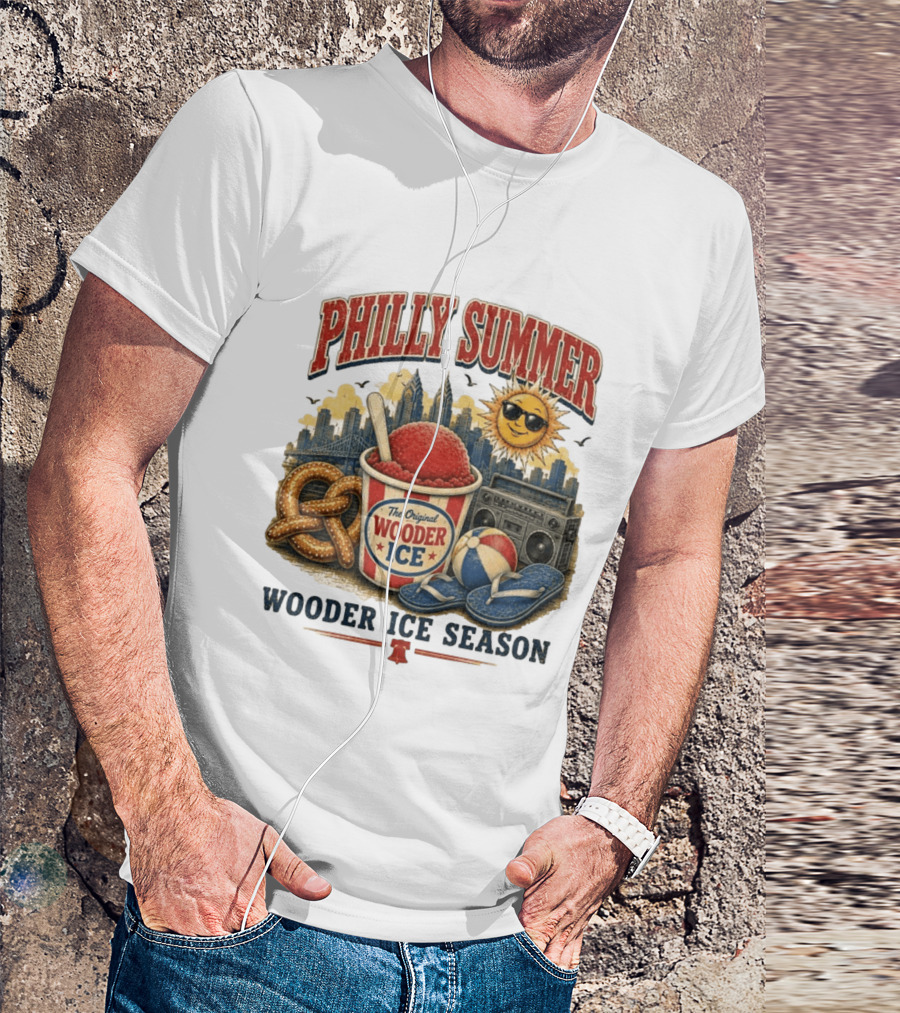 Philly Summer Wooder Ice Season With Pretzel Boombox And Sunglasses Sun T-Shirt