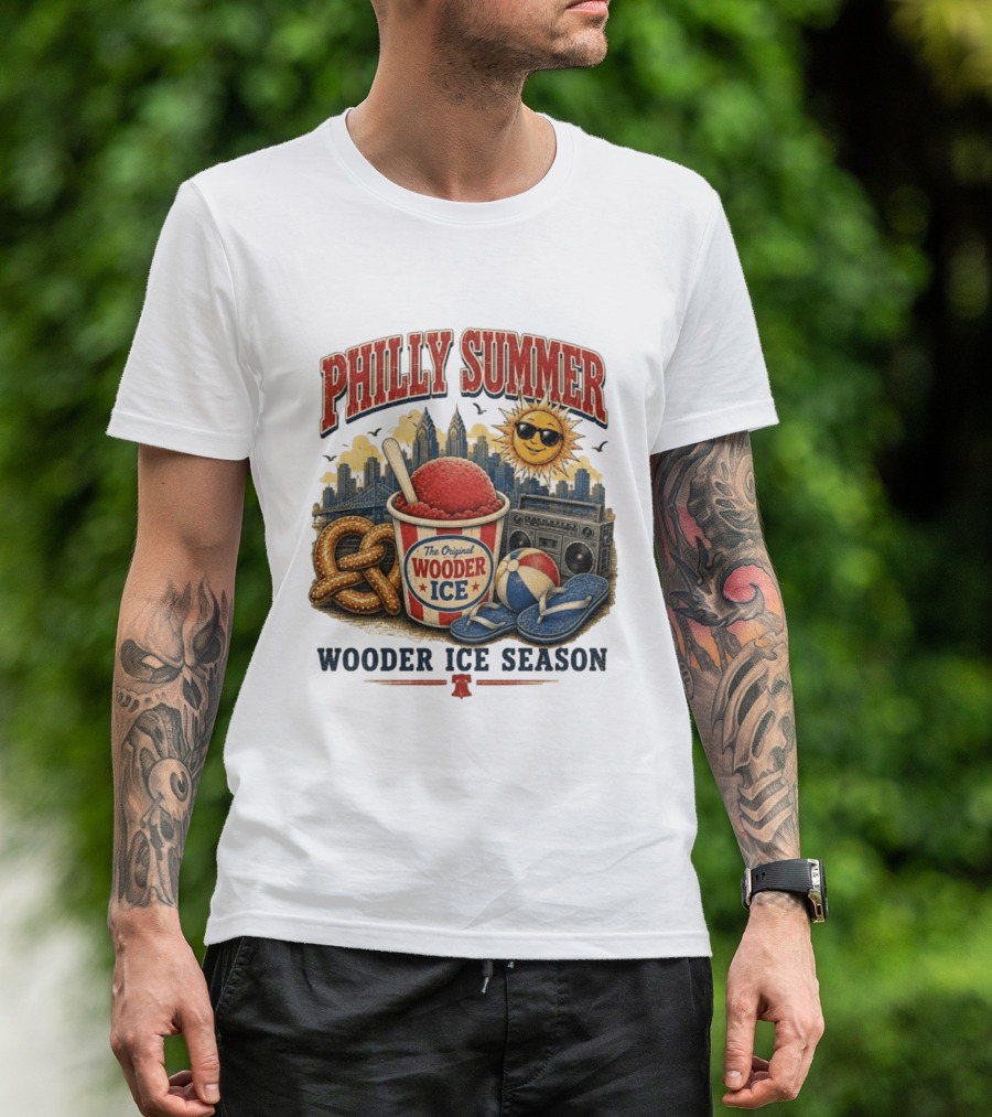 Philly Summer Wooder Ice Season With Pretzel Boombox And Sunglasses Sun T-Shirt