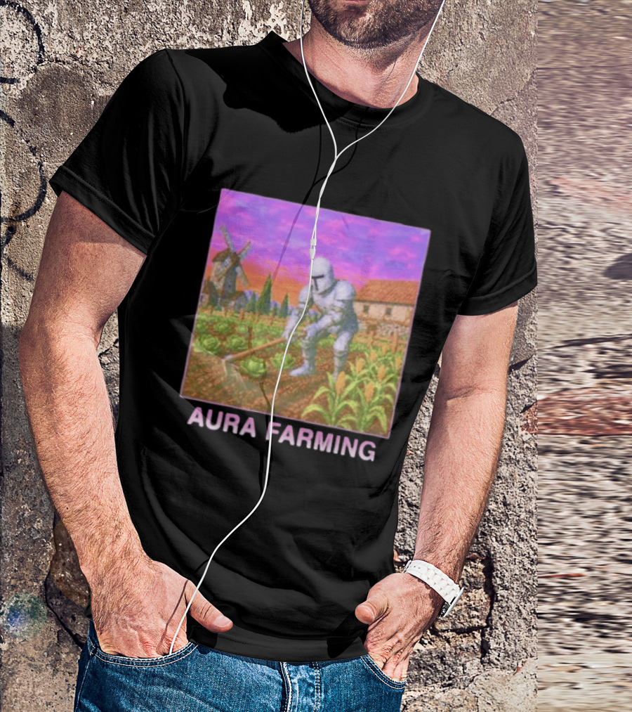 Aura Farming Knight Medieval Meme Windmill Crops Cabbage Garden T-Shirt