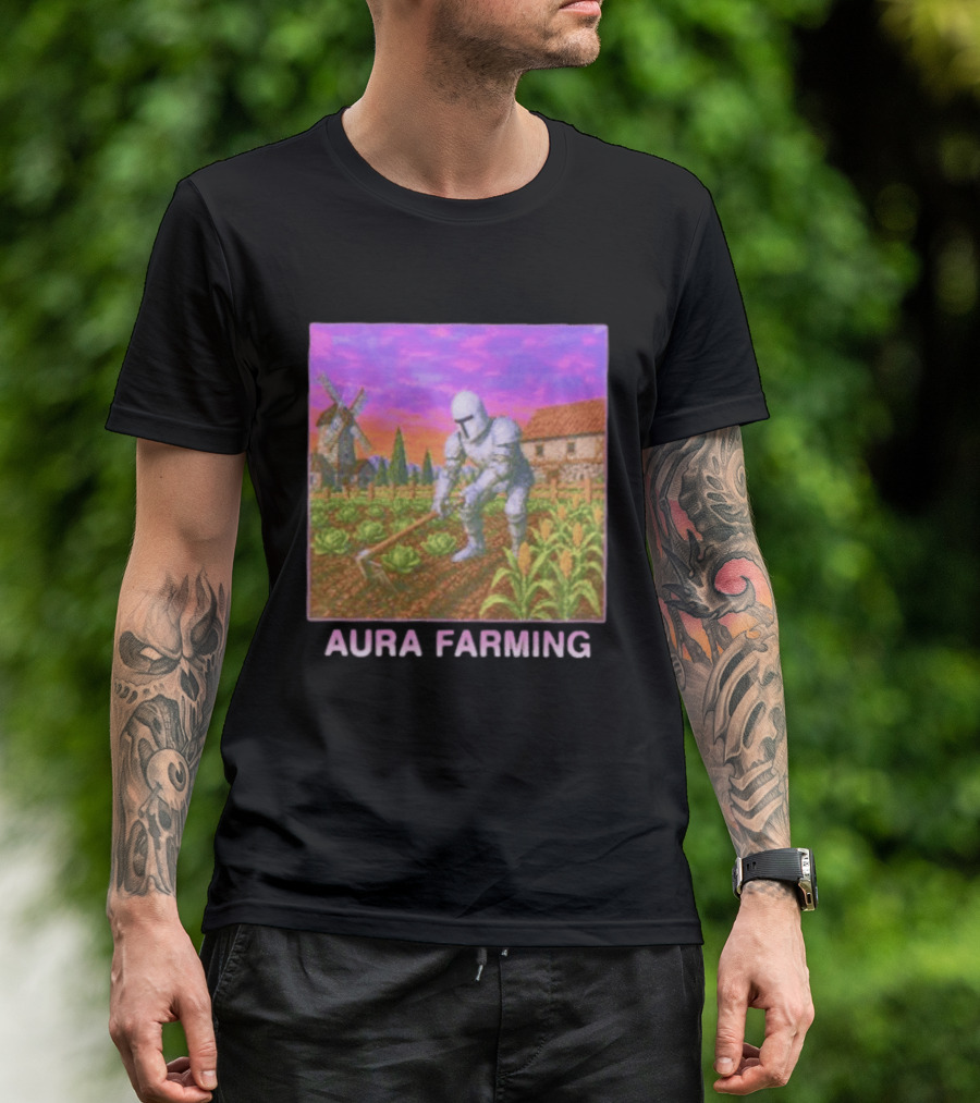 Aura Farming Knight Medieval Meme Windmill Crops Cabbage Garden T-Shirt