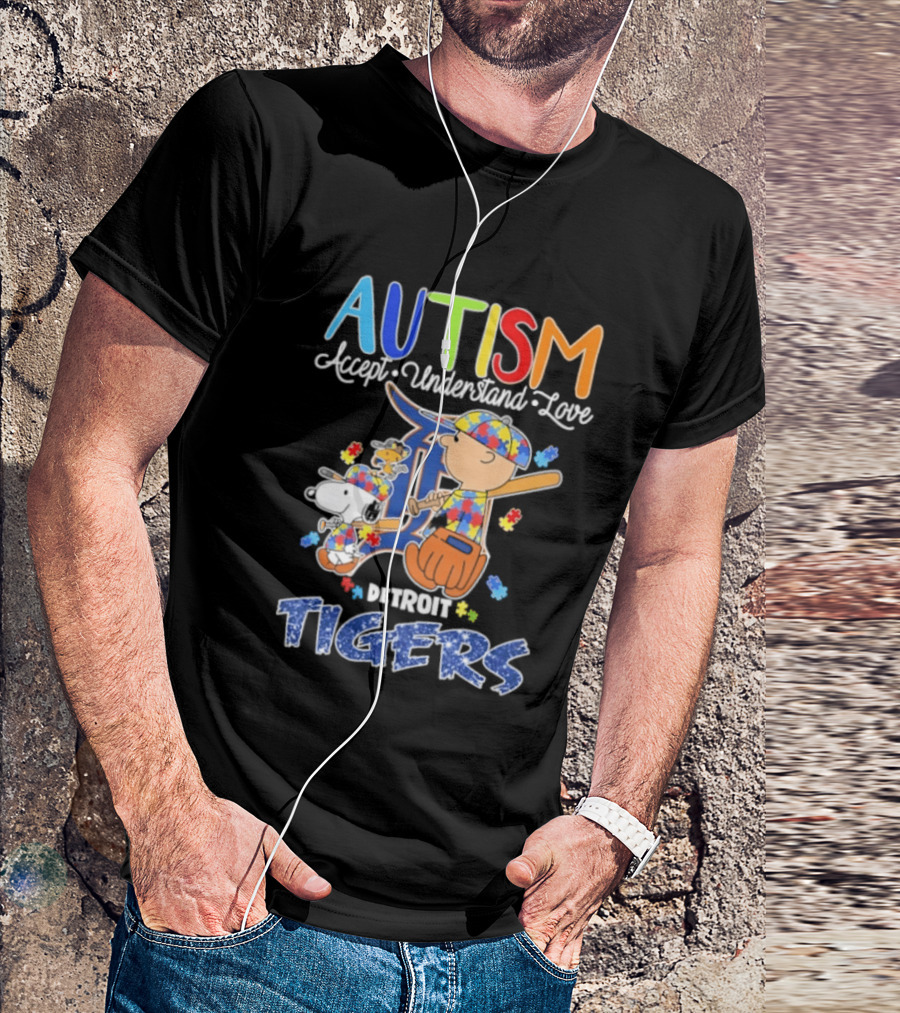Autism Accept Understand Love Snoopy Charlie Brown Detroit Tigers T-Shirt
