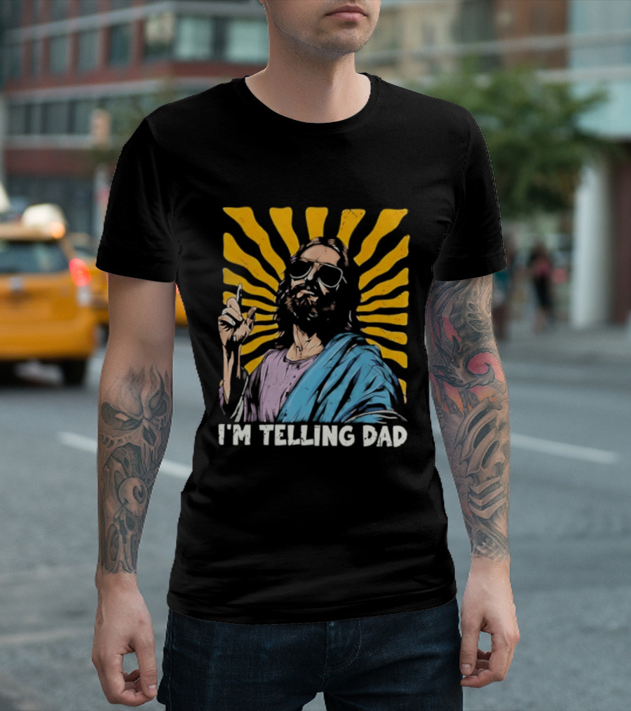 Jesus Wearing Sunglasses I'm Telling Dad Radiant T-Shirt