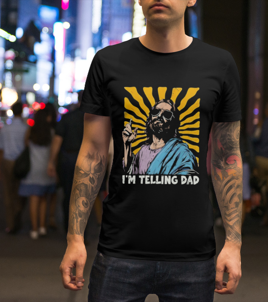 Jesus Wearing Sunglasses I'm Telling Dad Radiant T-Shirt