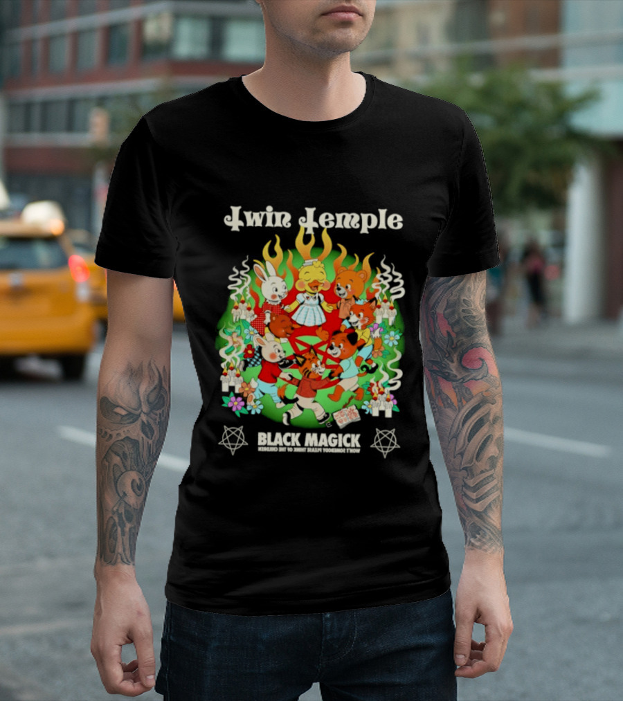 Twin Temple Black Magick Won't Somebody Please Think Of The Children Iconic Pentagram And Occult T-Shirt