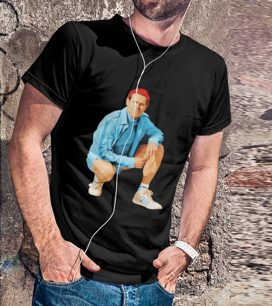 Klaus Willem Dafoe Retro Style With Red Beanie And Blue Tracksuit T-Shirt